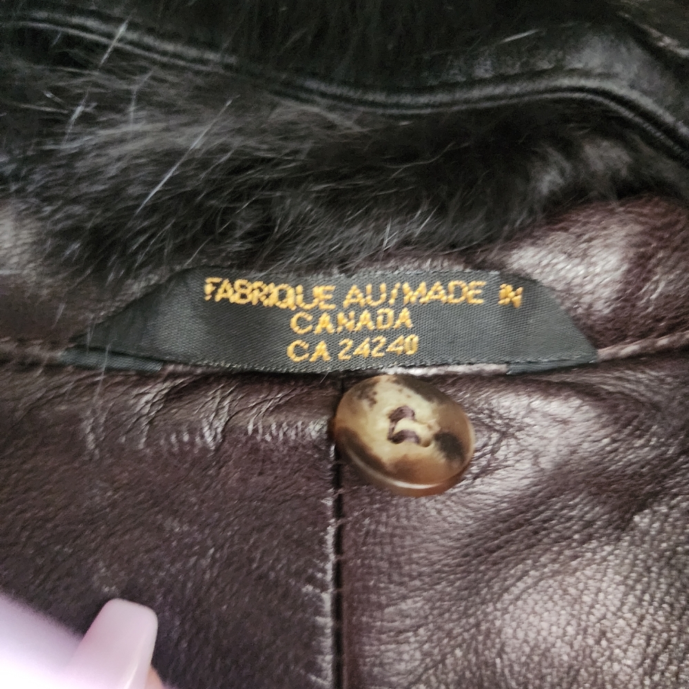 Andre Vintage 80's Brown Leather Coat with Black Faux Fur Collar - Picture 7 of 11